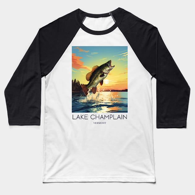 A Pop Art Travel Print of Lake Champlain - Vermont - US Baseball T-Shirt by Studio Red Koala